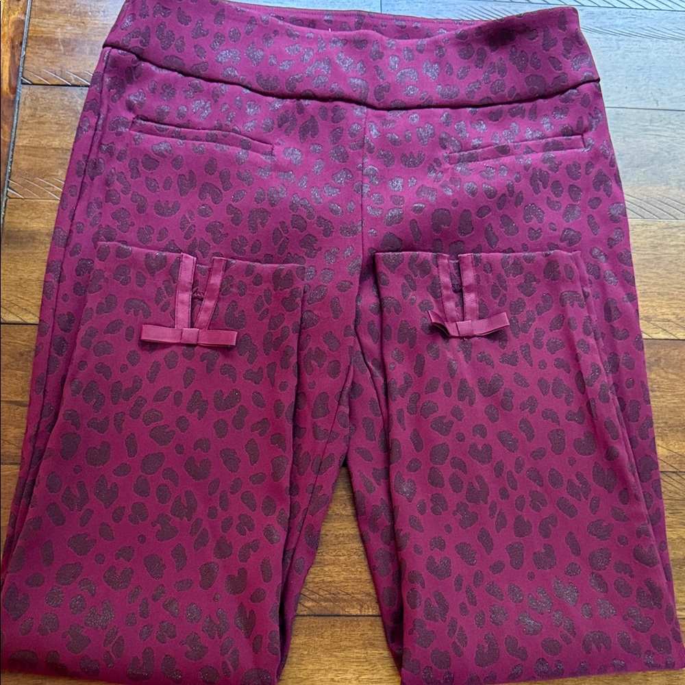 crown & ivy Maroon Leopard Print Straight Leg Pants